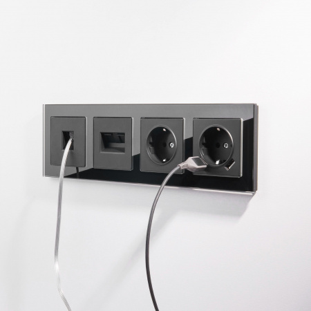 Розетка 2я PC RJ-45 Werkel (черный матовый) БЕЗ РАМКИ