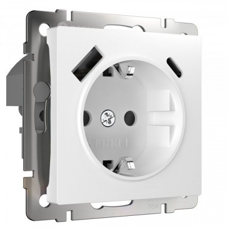 Розетка с заземлением и USB A+C Werkel (белый) БЕЗ РАМКИ